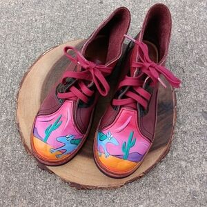 Soletech Leather Burgundy Artistic Women's Shoes Sz 9 Artsy Whimsy Hippie Boho